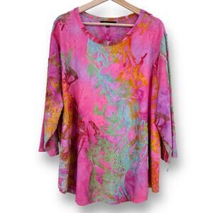New Calessa Jacquard Knit Burnout Tie Dye Abstract Print Shirt Petite Size S